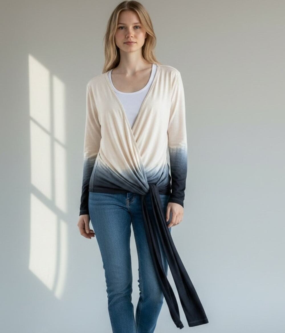 BCBGMAXAZRIA Convertible Wrap Cardigan XL Cream Black Ombre Draped NWT $160